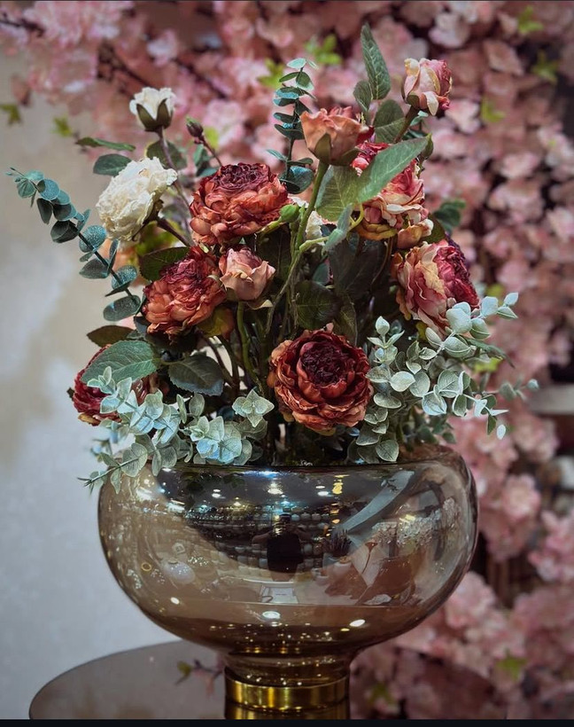 گلدان شیشه ای رومیزی لب فلزی کد 38 کوچک