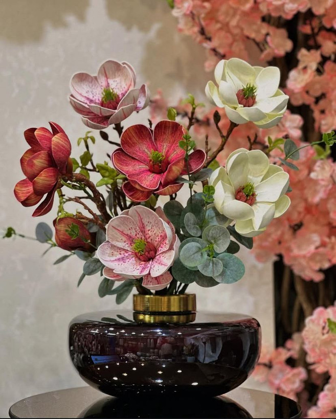 گلدان شیشه ای رومیزی لب فلزی کد 26