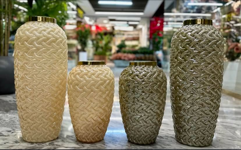 گلدان شیشه ای کنار سالنی کد 36 طرح حصیری